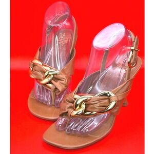 Vince Camuto Melzie Women's Chained Stiletto Thong Slingback Cognac 7.5